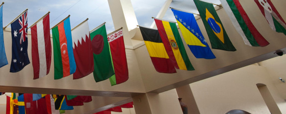 Photo of international flags hanging at the UA Student Union Memorial Center